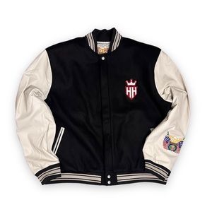 JEFF HAMILTON H&H Patches Wool and Vegan Leather Jacket  - black & white